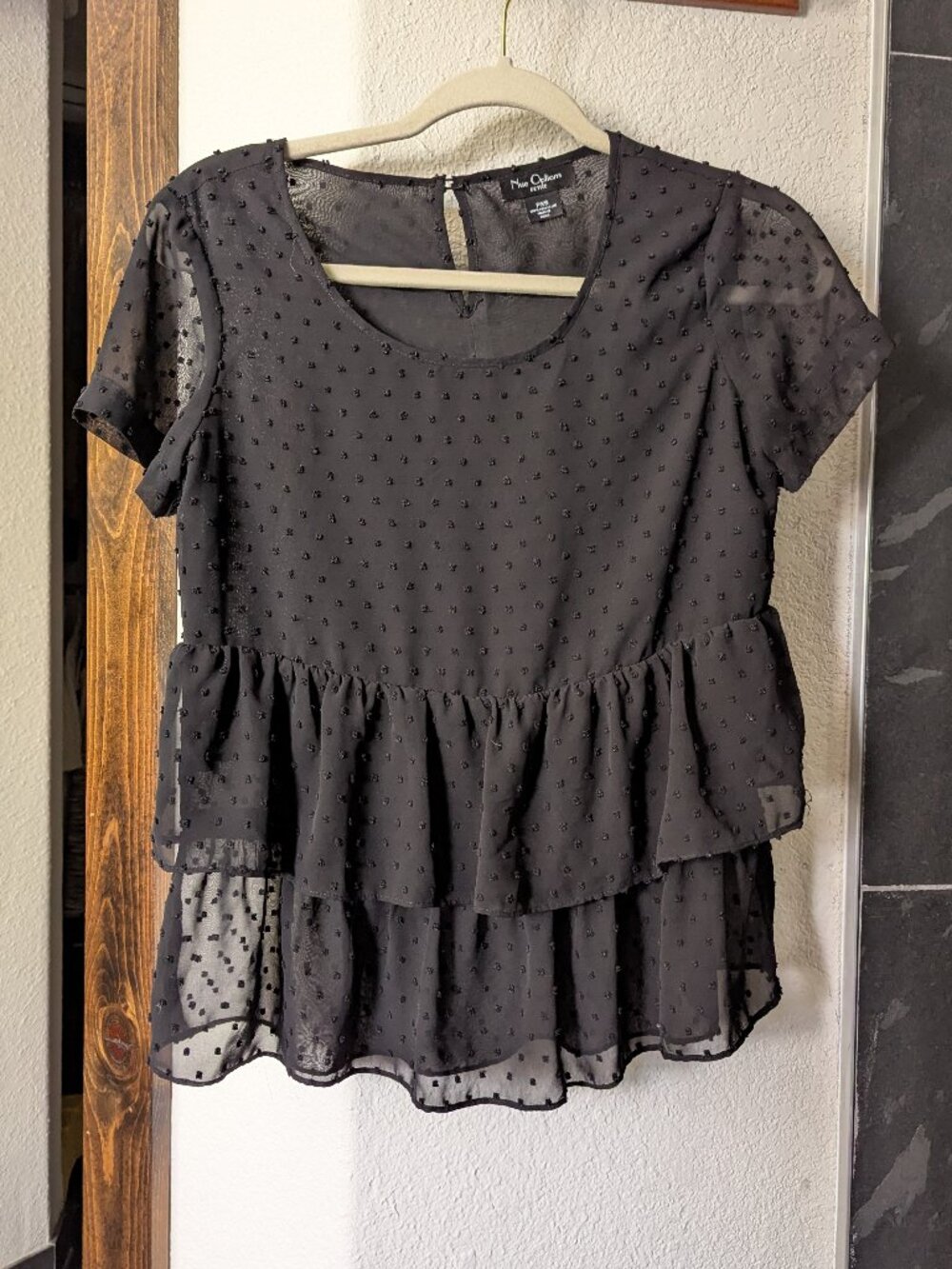 Women's Black Sheer Peplum Blouse XS
